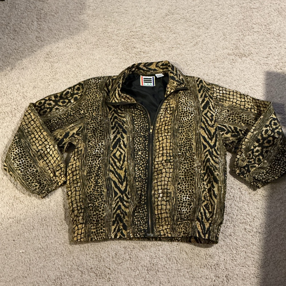 EVR Silk Animal Print Jacket Cropped Vintage 90s Safari Petite S Y2K Grunge
